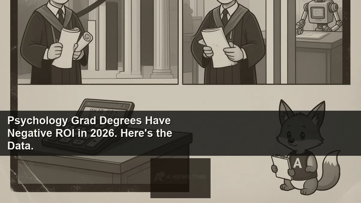 Graduate student with diploma facing job board showing limited psychology career openings