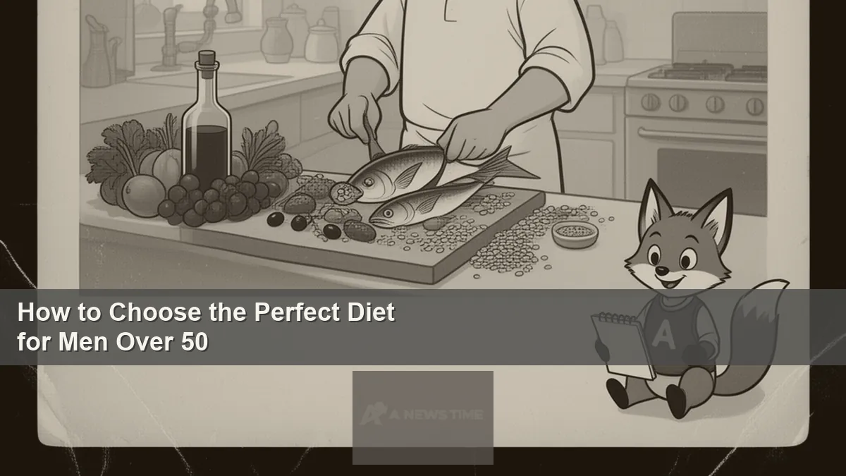 Mature man preparing Mediterranean diet meal with fresh vegetables olive oil and fish