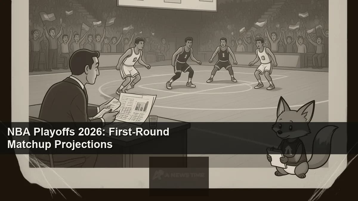 NBA arena packed with fans during playoff game with bracket projections graphic overlay