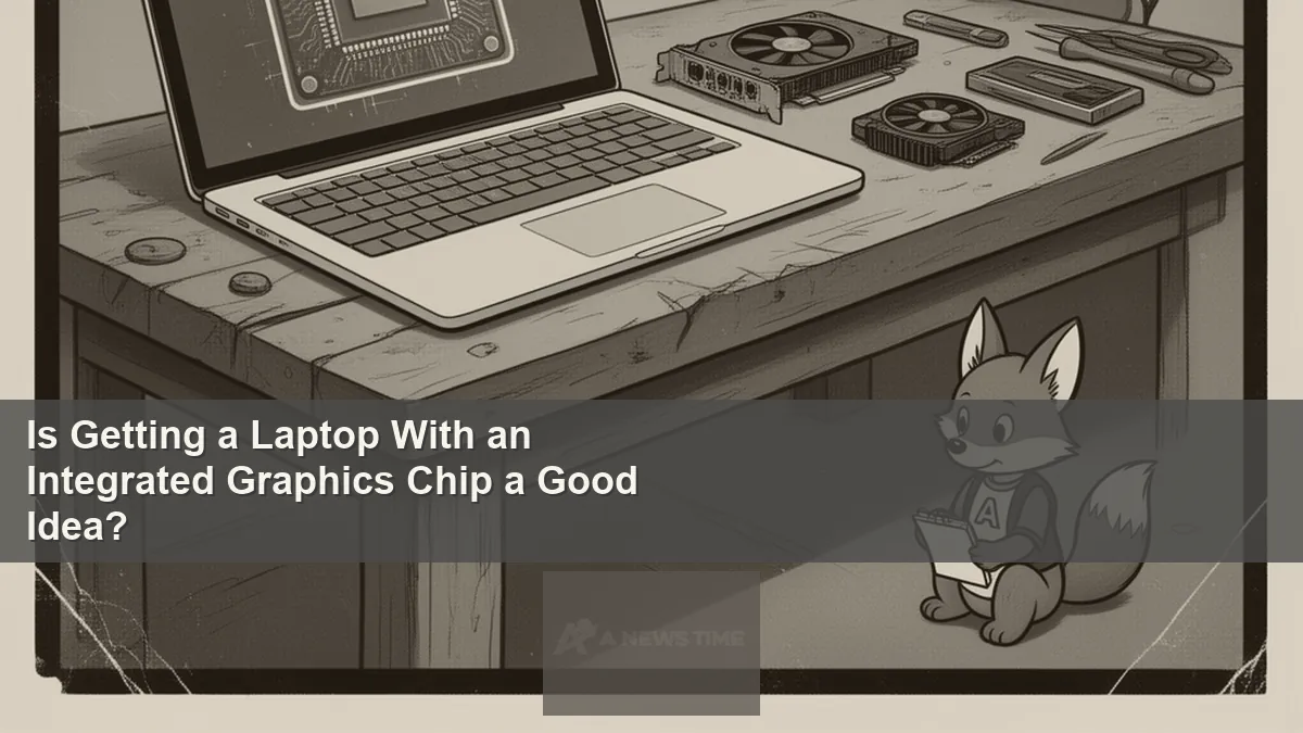 Close-up of laptop motherboard showing integrated graphics processor chip and heat sink