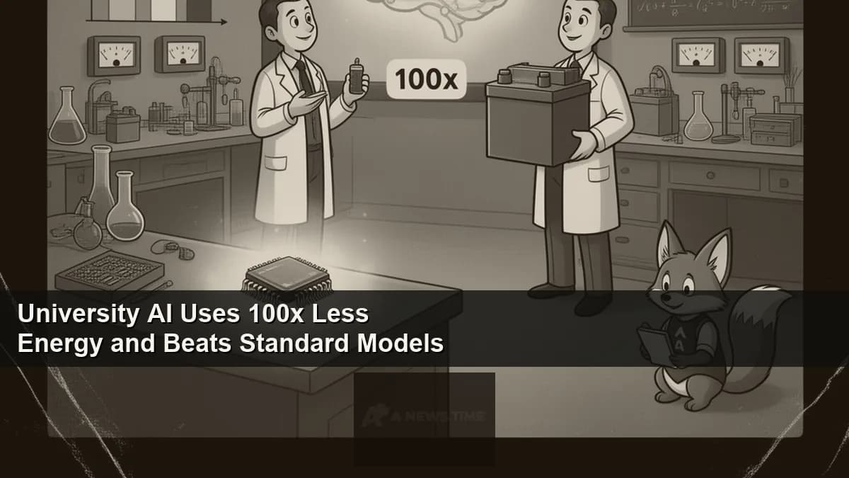 Server facility with energy monitoring display showing dramatic efficiency gains from neuro-symbolic AI system