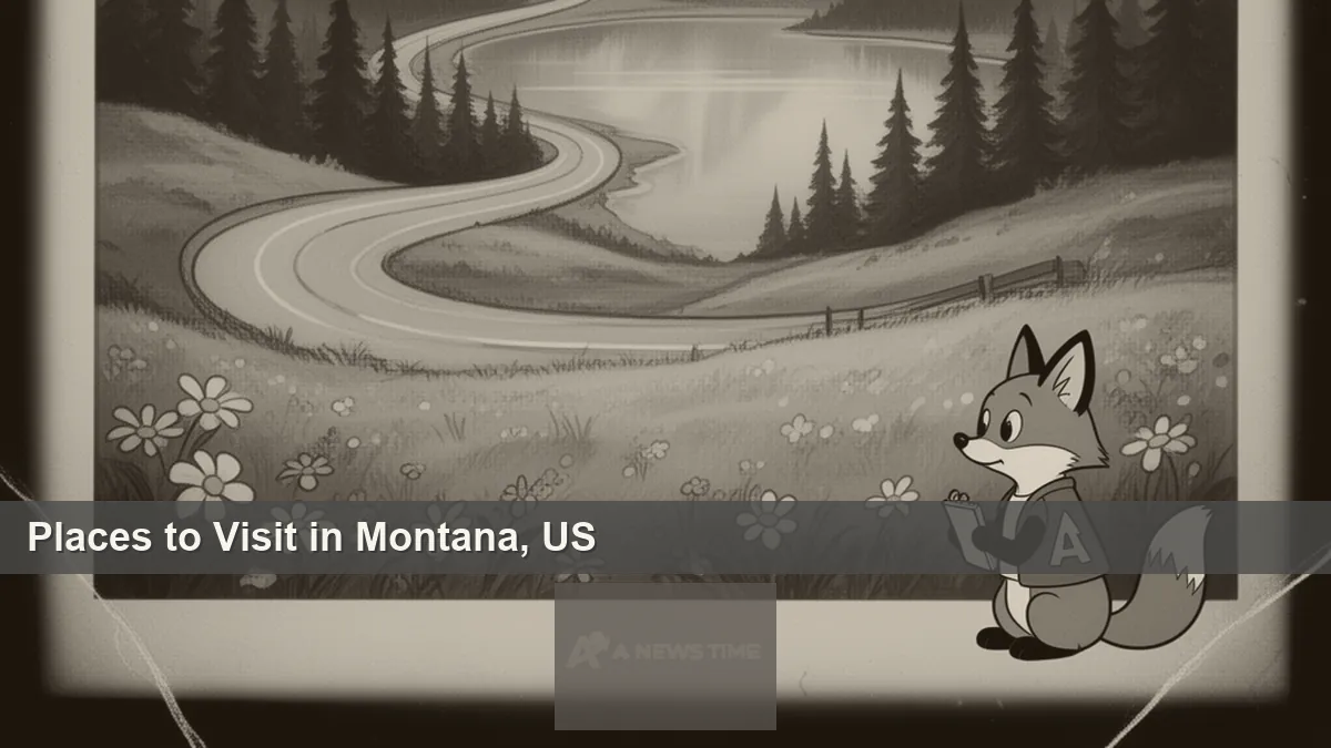 Mountain road through Glacier National Park with snow-capped peaks and wildflower meadow