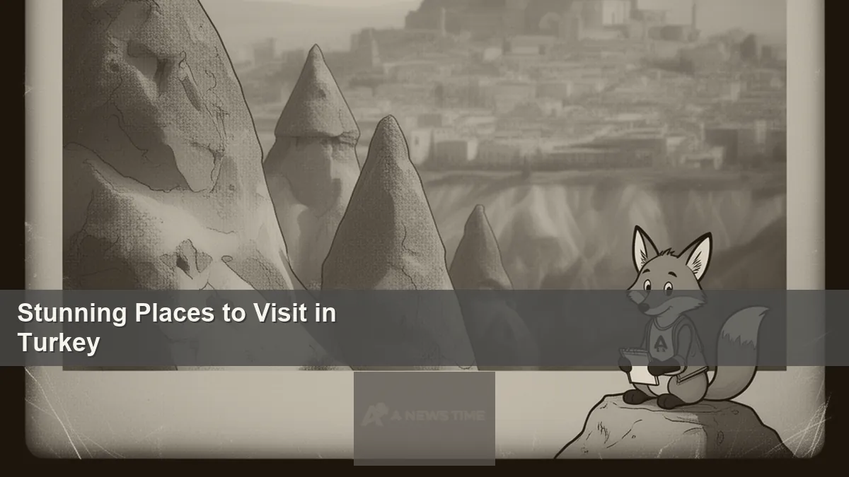 Colorful hot air balloons floating over fairy chimney rock formations in Cappadocia Turkey