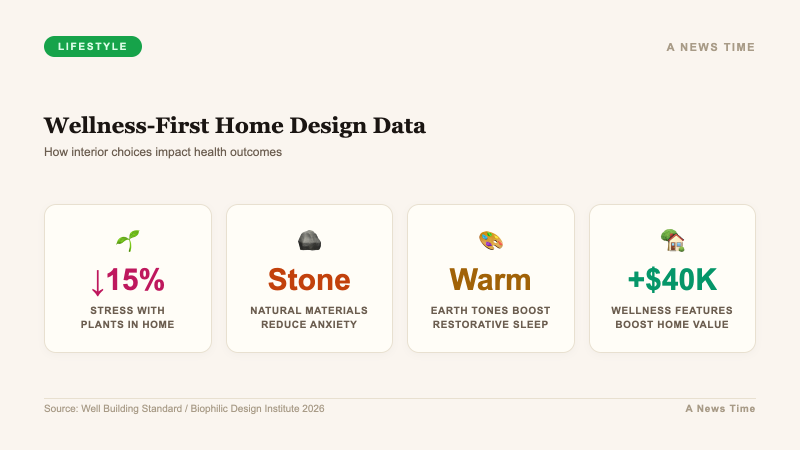 Wellness first home design showing 15 percent stress reduction with indoor plants