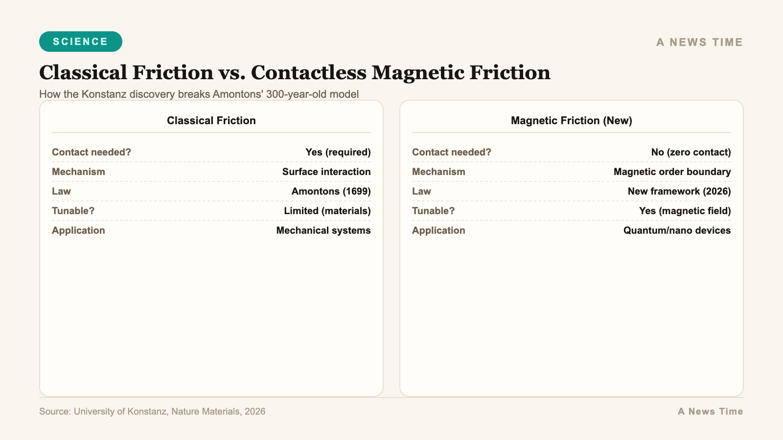 Infographic bar chart visualization for Contactless vs. Traditional Friction: Key Properties
